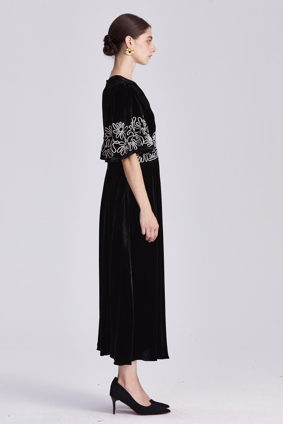 Amara Embroidered Velvet Dress