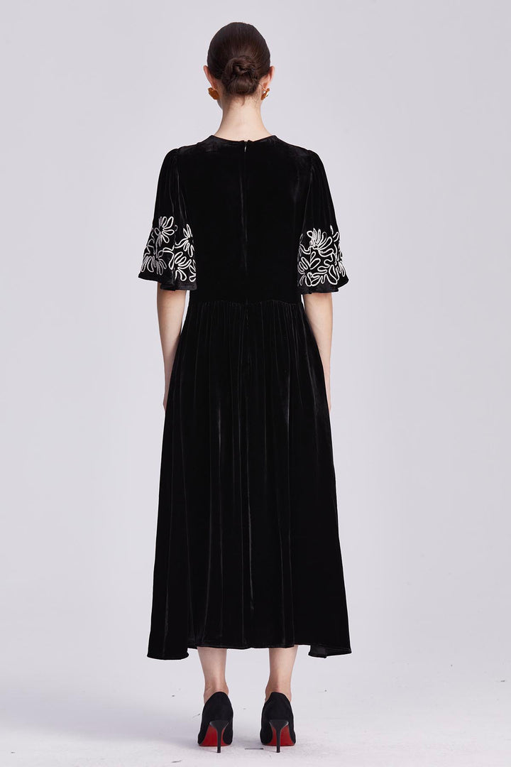 Amara Embroidered Velvet Dress