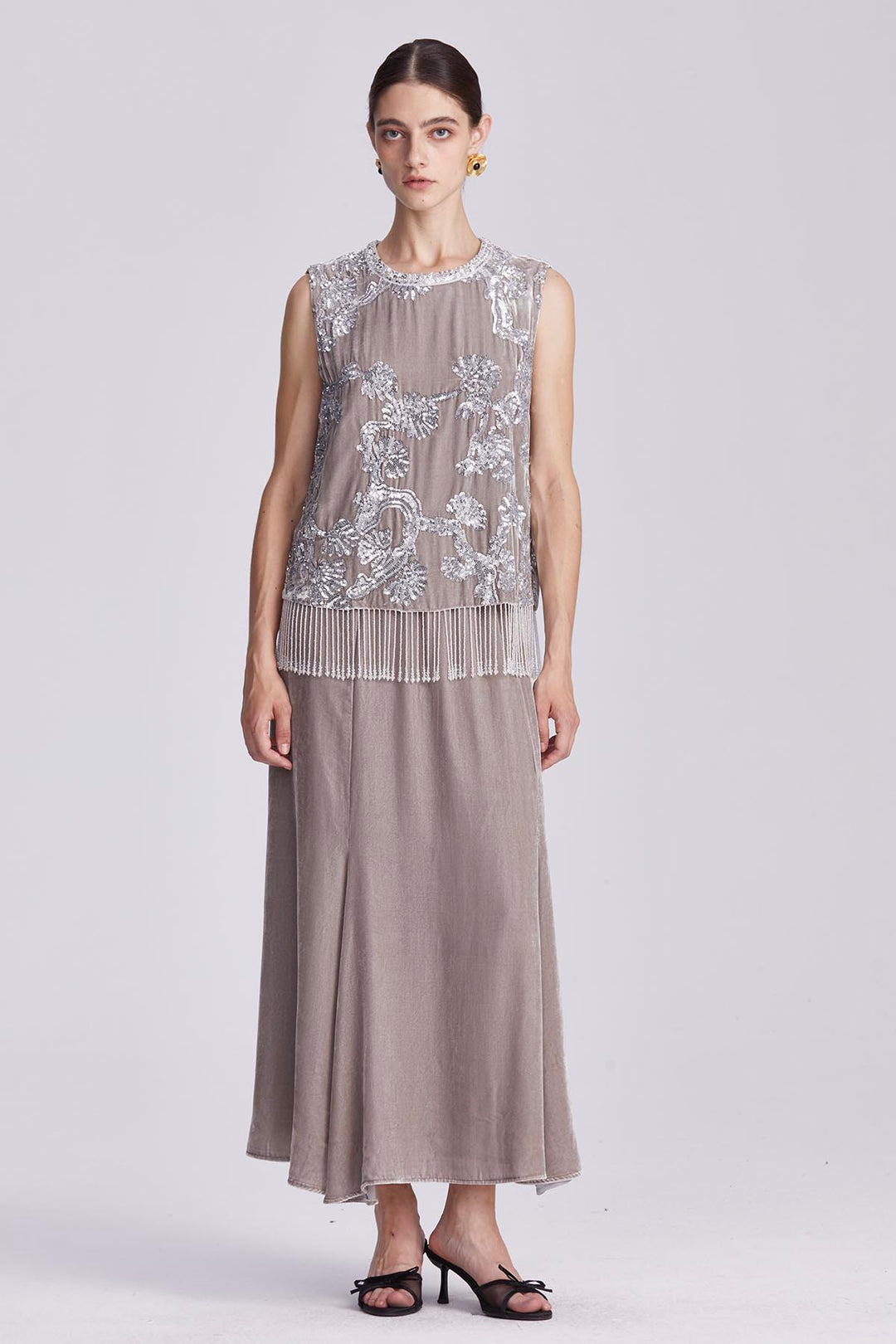 Aisling Velvet Dress with Metallic Embellishment