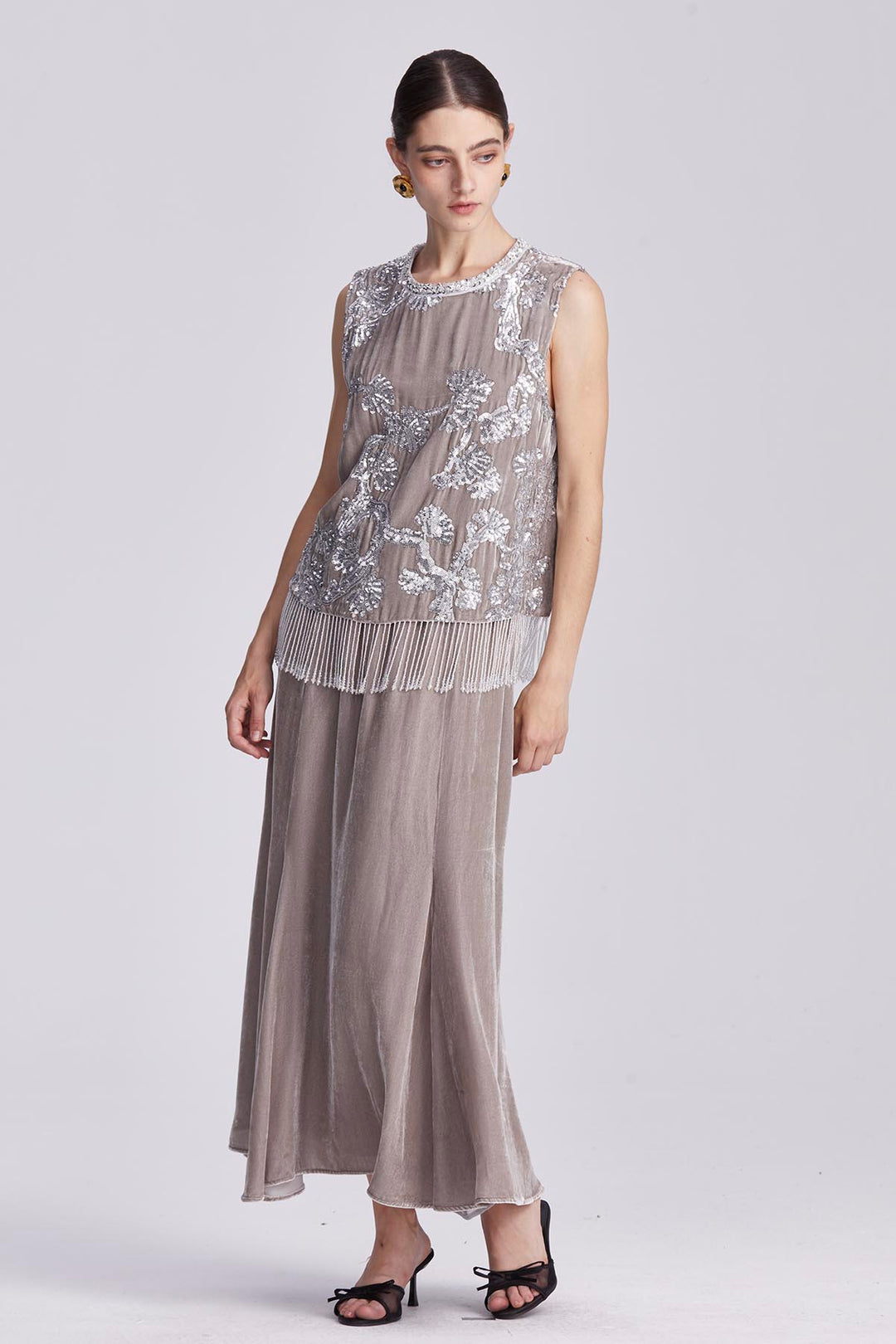 Aisling Velvet Dress with Metallic Embellishment