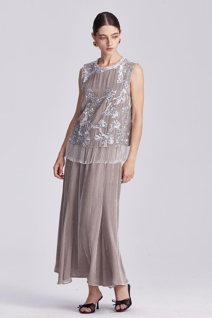 Aisling Velvet Dress with Metallic Embellishment