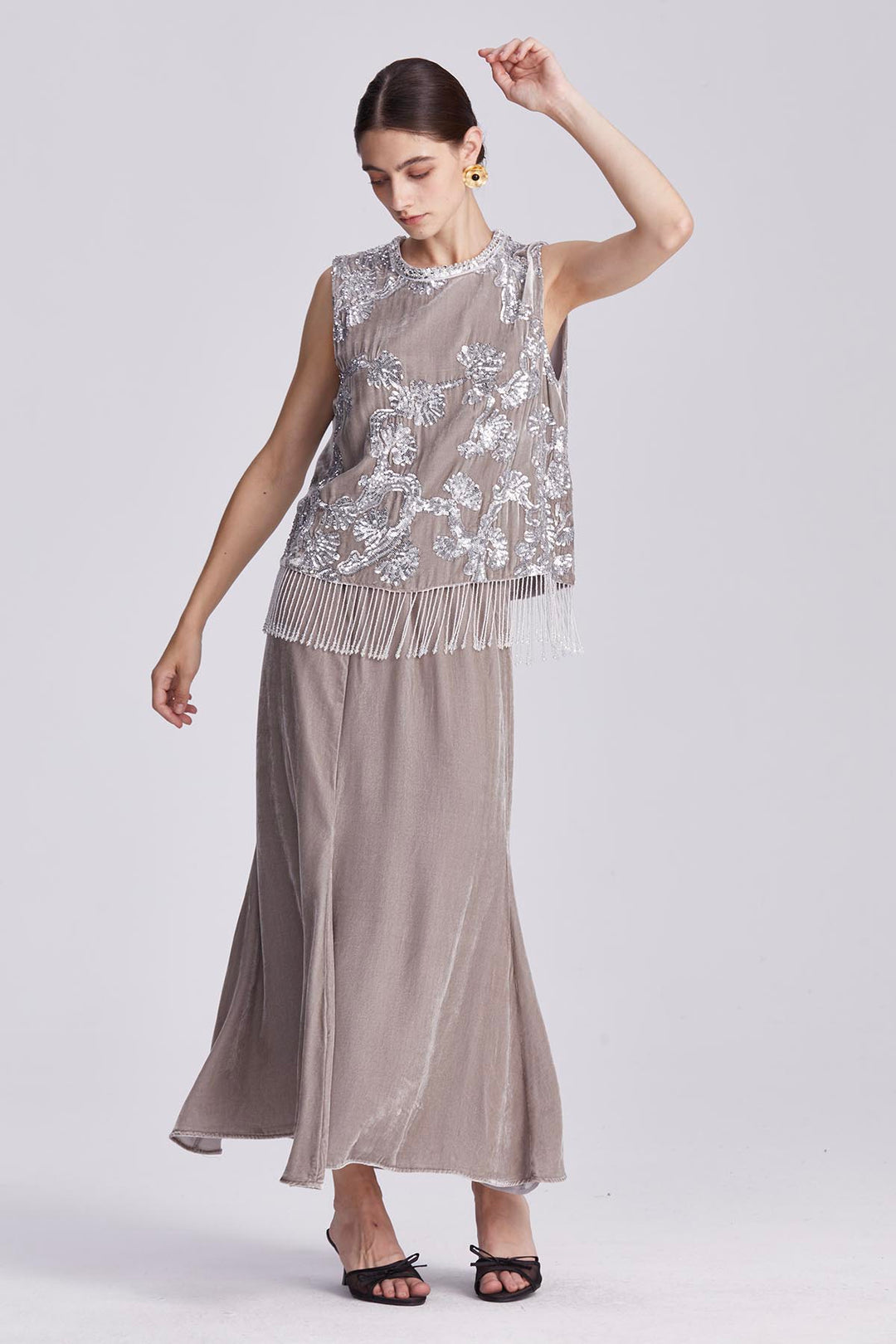 Aisling Velvet Dress with Metallic Embellishment