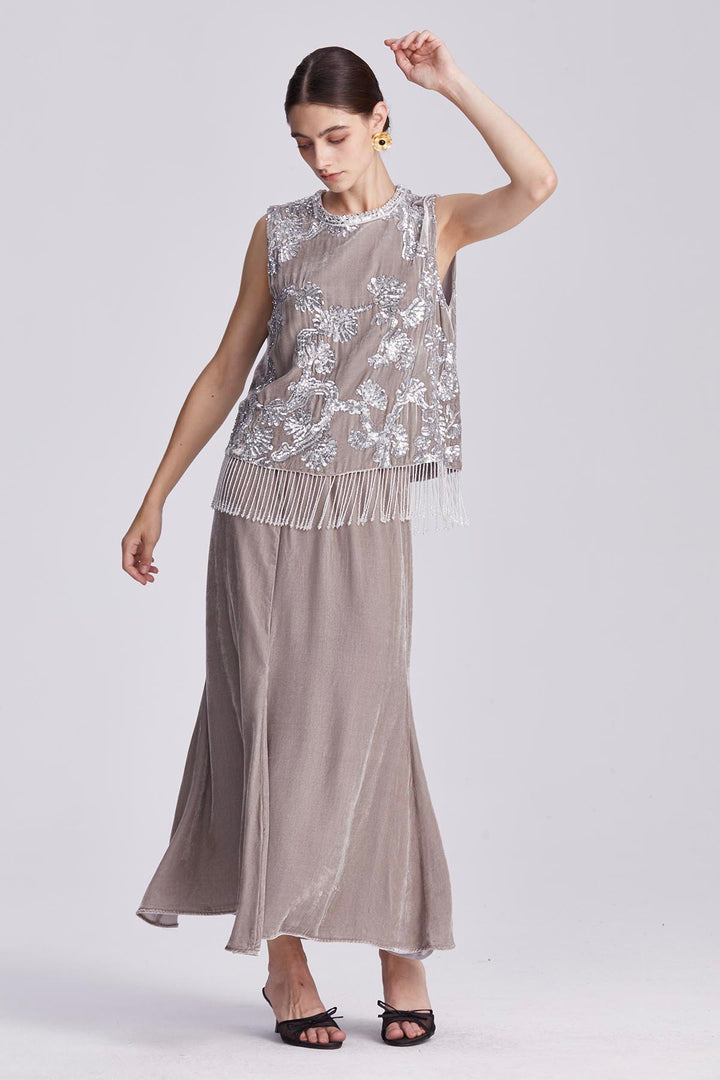 Aisling Velvet Dress with Metallic Embellishment