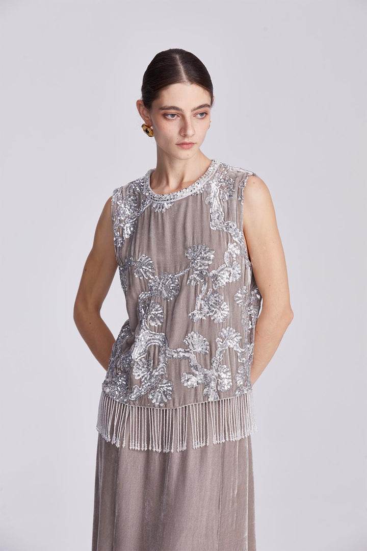 Aisling Velvet Dress with Metallic Embellishment