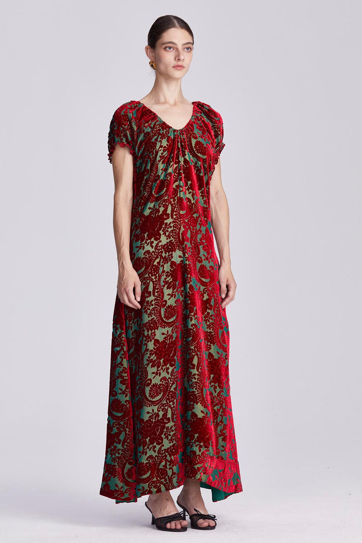 Nefeli Ruched Neckline Velvet Maxi Dress