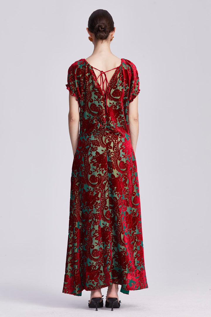 Nefeli Ruched Neckline Velvet Maxi Dress