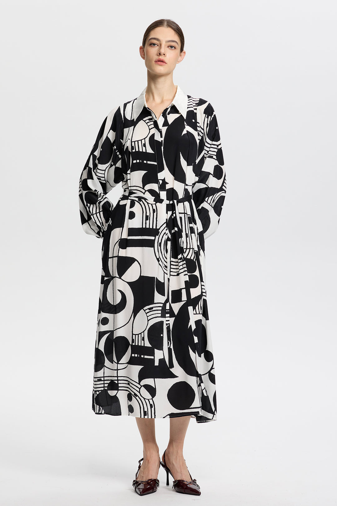 Sabine Graphic Print Long Sleeve Shirt Dress