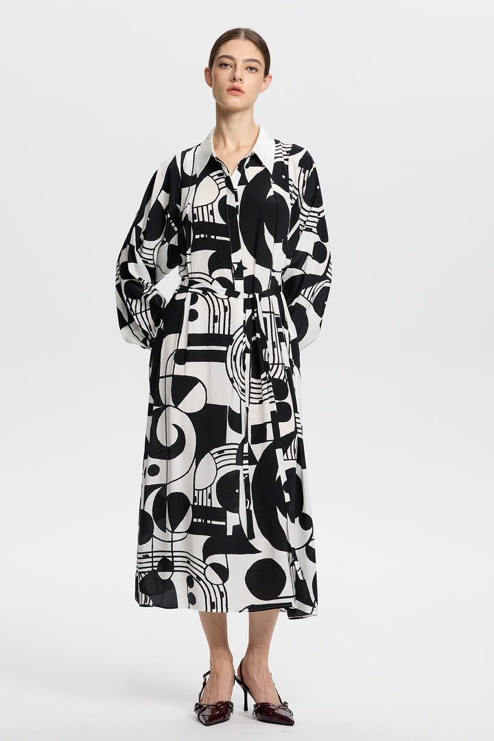 Sabine Graphic Print Long Sleeve Shirt Dress