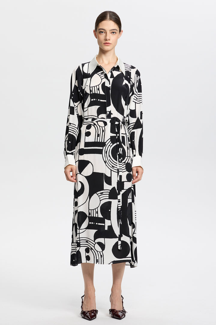 Sabine Graphic Print Long Sleeve Shirt Dress