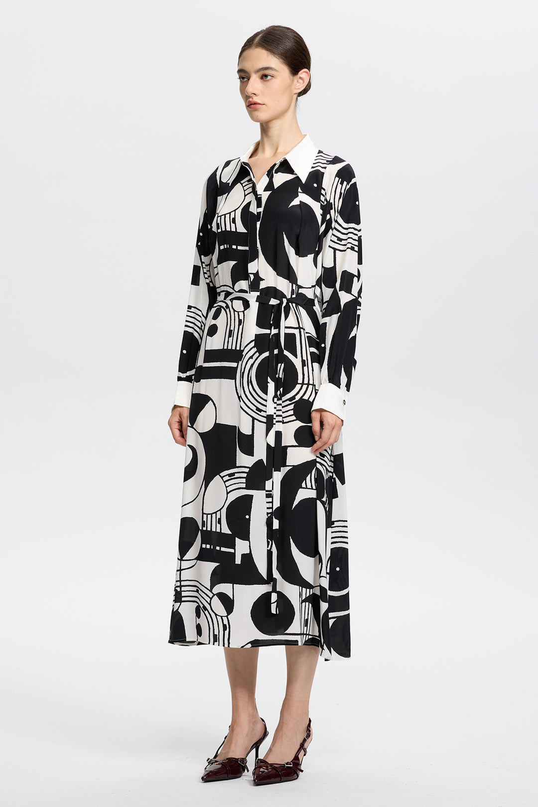 Sabine Graphic Print Long Sleeve Shirt Dress