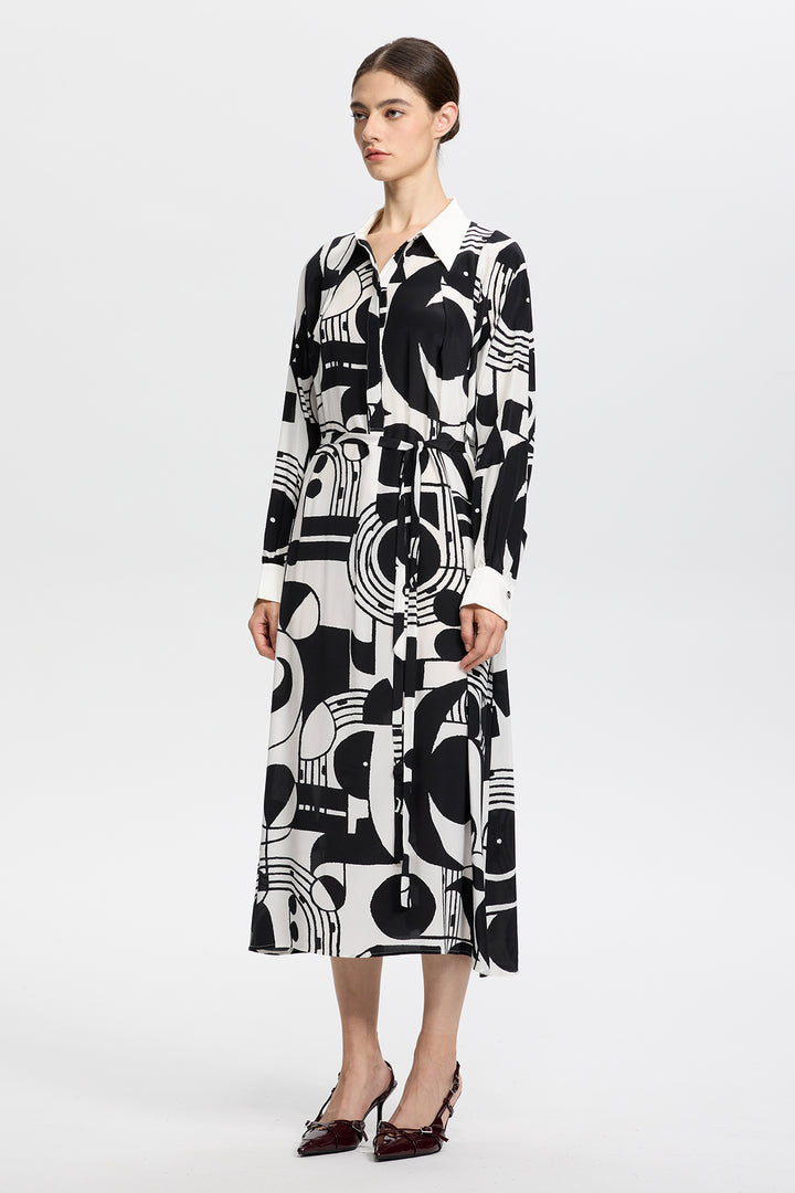 Sabine Graphic Print Long Sleeve Shirt Dress