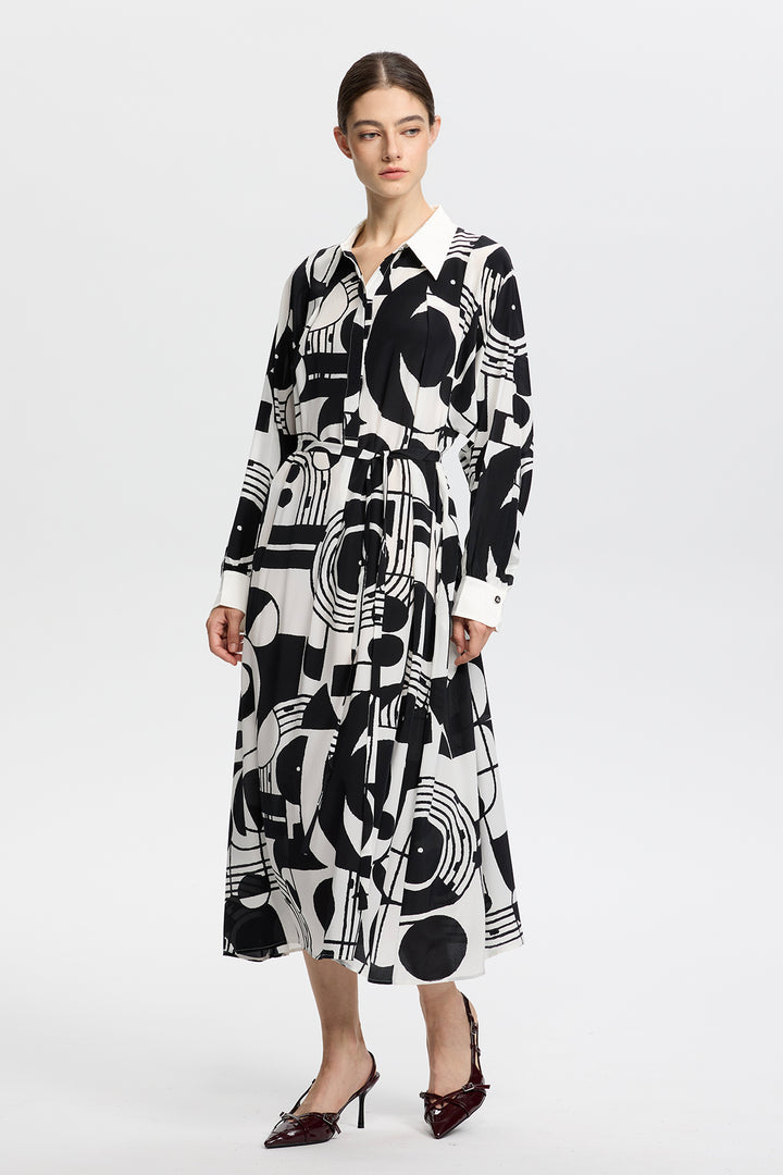 Sabine Graphic Print Long Sleeve Shirt Dress