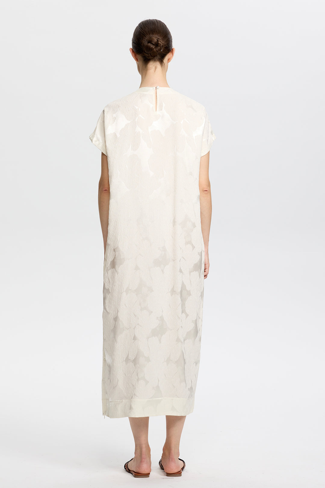 Elara Artisanal Ivory Dress with Black Beaded Flowers