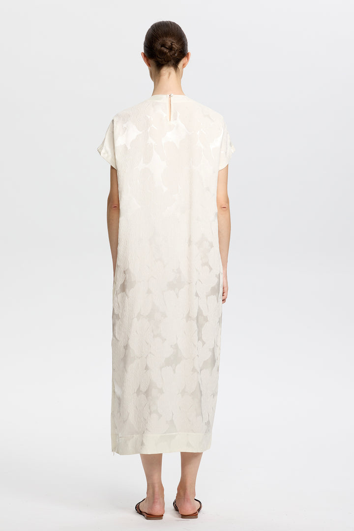 Elara Artisanal Ivory Dress with Black Beaded Flowers