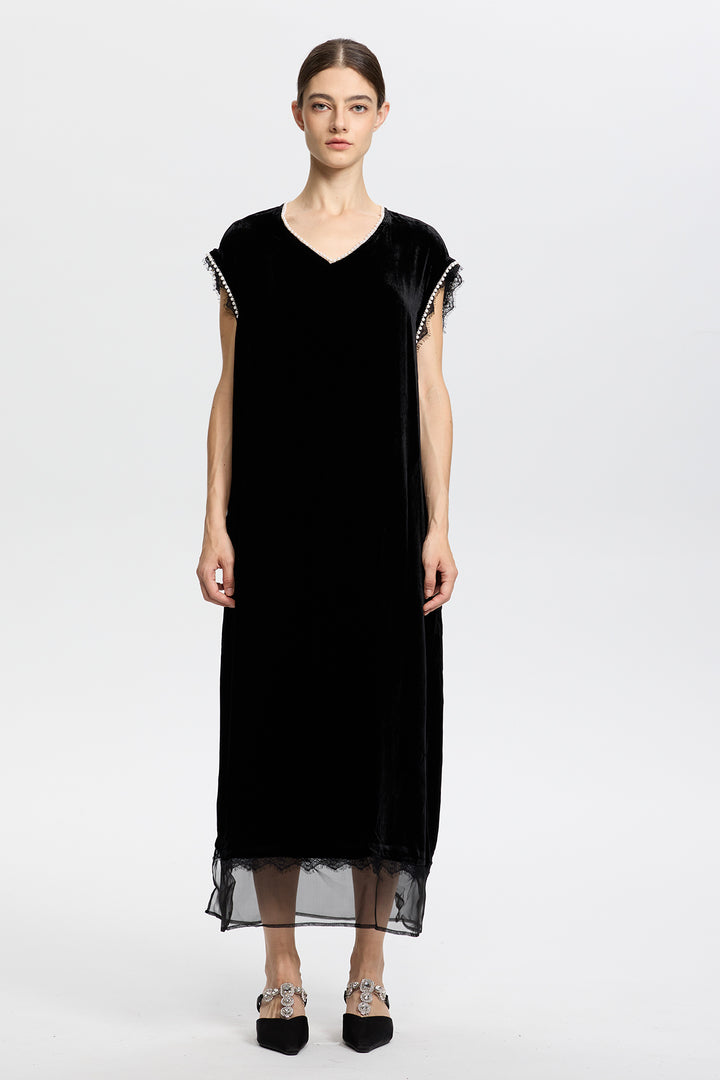 Claudia Velvet Lace Splice Dress