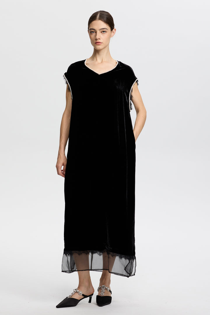 Claudia Velvet Lace Splice Dress