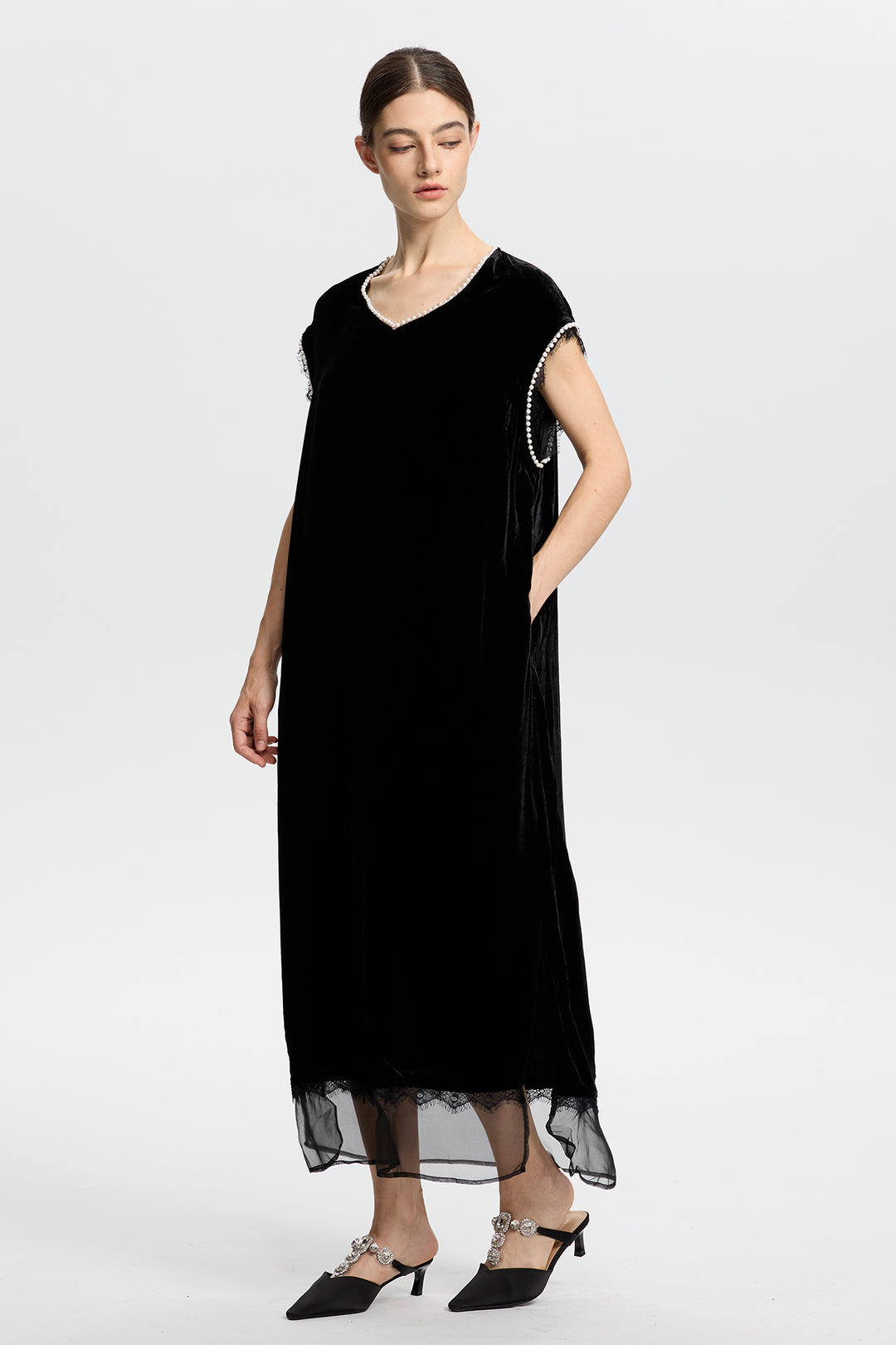 Claudia Velvet Lace Splice Dress