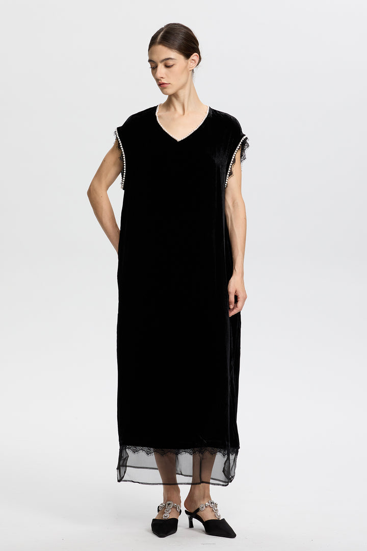 Claudia Velvet Lace Splice Dress