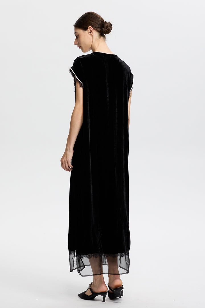 Claudia Velvet Lace Splice Dress