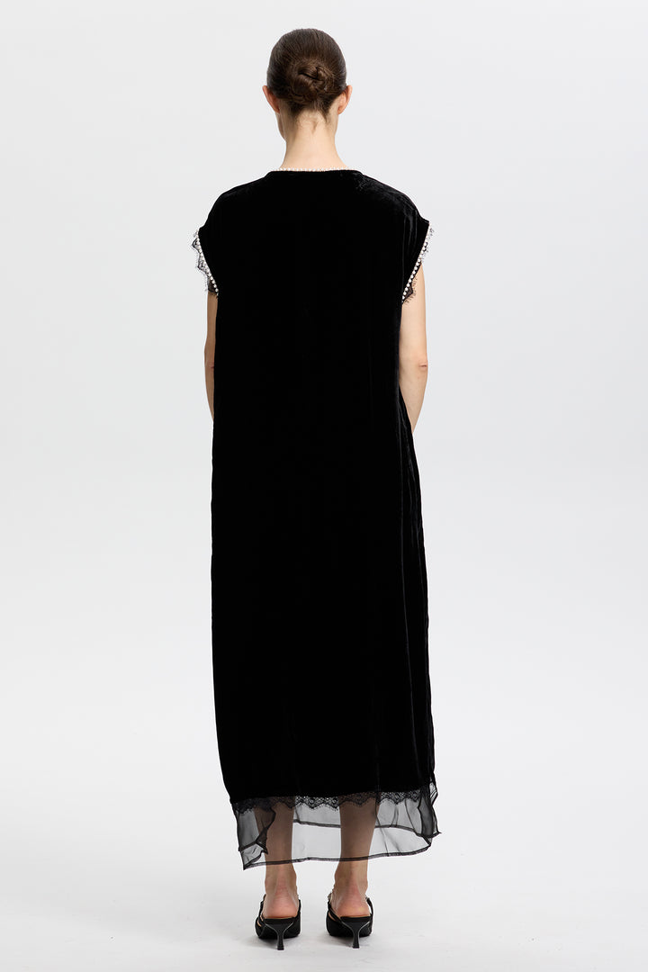 Claudia Velvet Lace Splice Dress