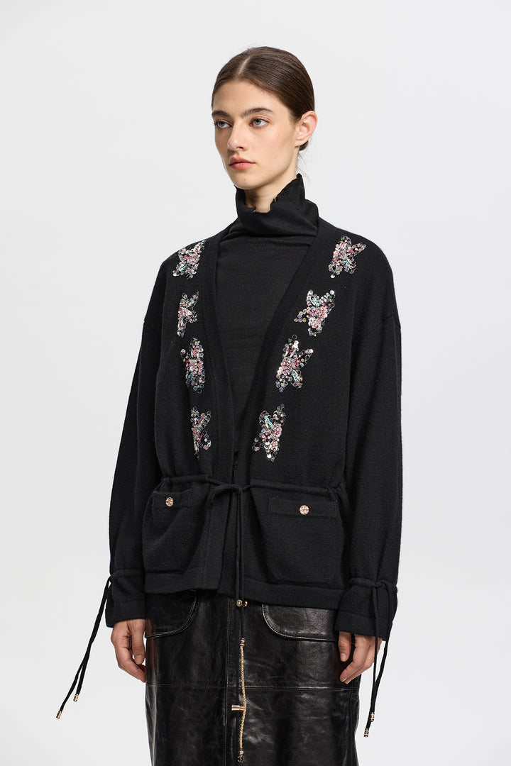 Freya Embellished Sequin Butterfly Cashmere Cardigan