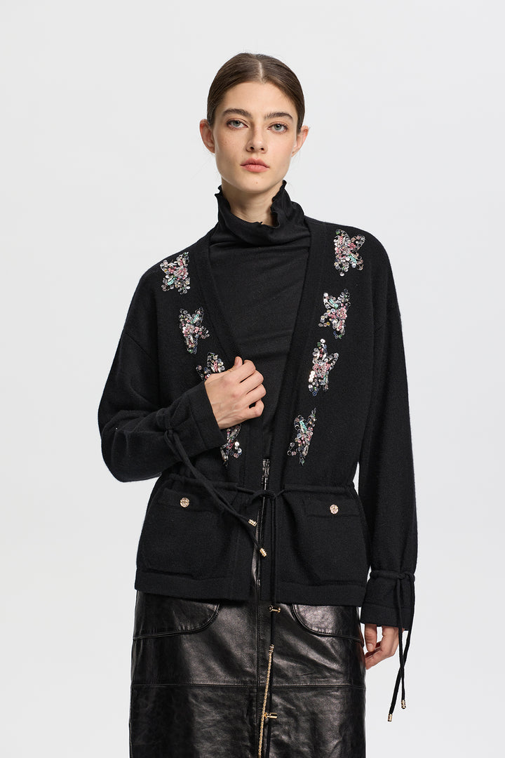 Freya Embellished Sequin Butterfly Cashmere Cardigan