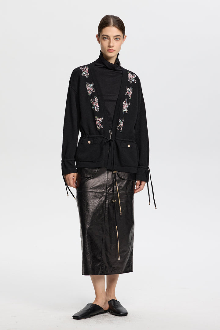 Freya Embellished Sequin Butterfly Cashmere Cardigan