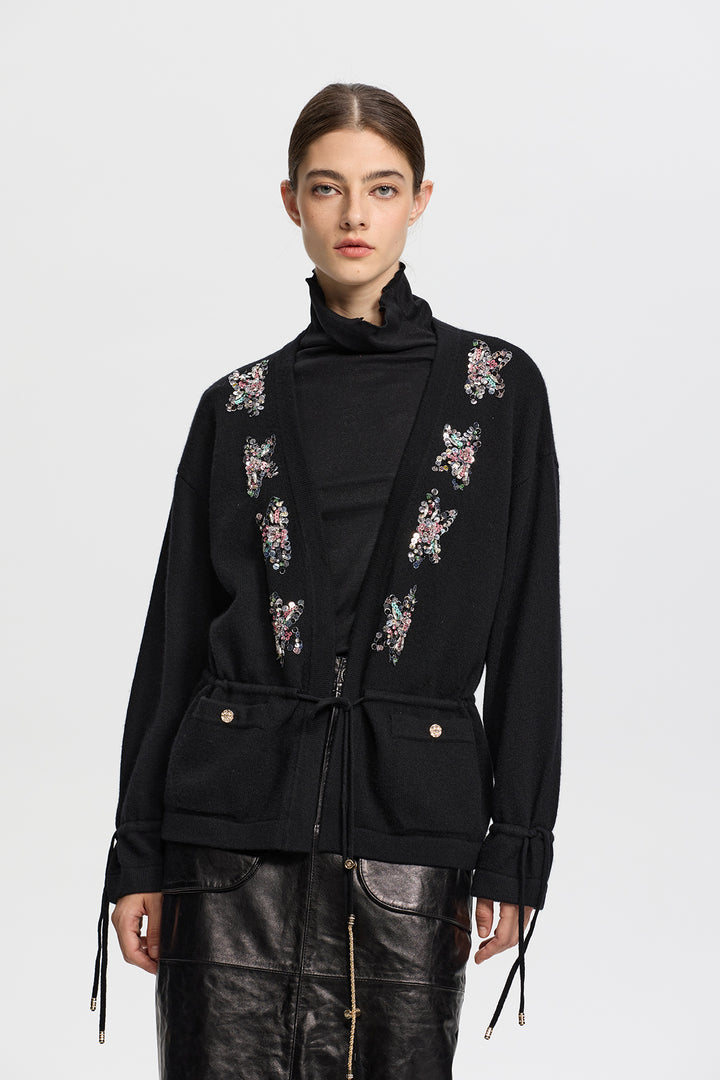 Freya Embellished Sequin Butterfly Cashmere Cardigan