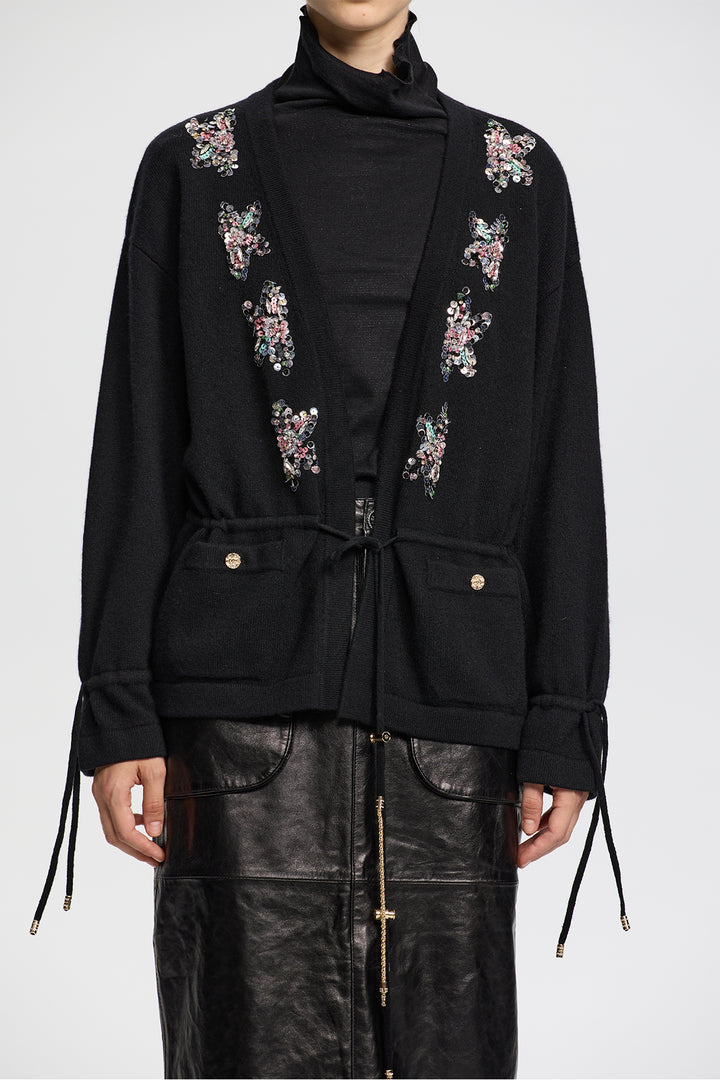 Freya Embellished Sequin Butterfly Cashmere Cardigan