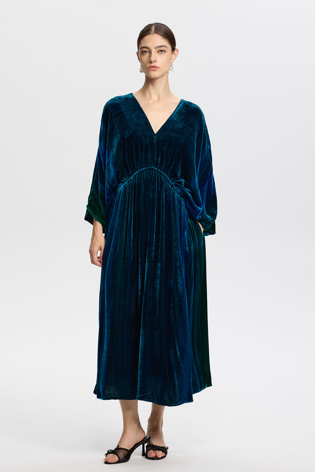 Marina Vintage Peacock Blue Velvet Maxi Dress