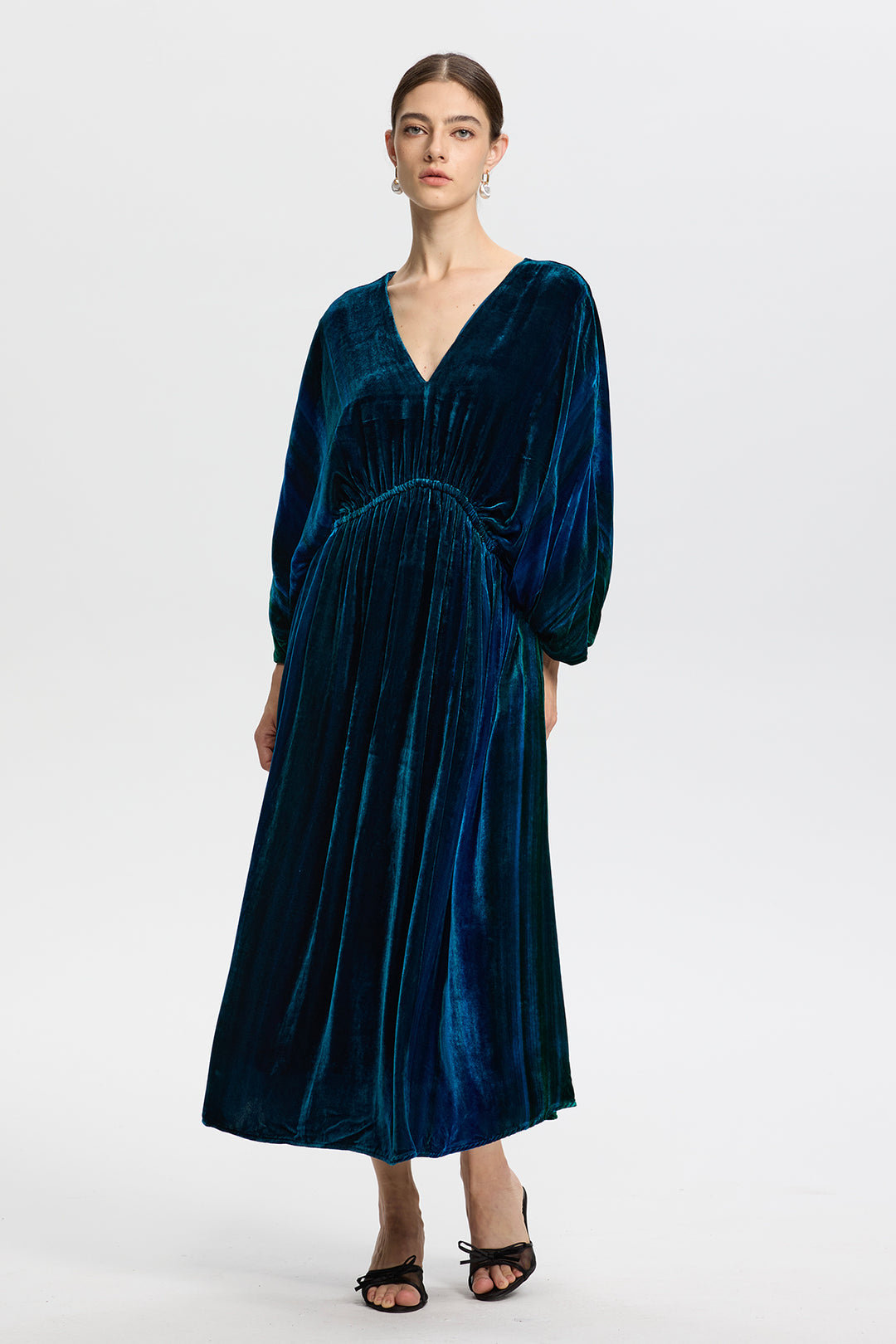 Marina Vintage Peacock Blue Velvet Maxi Dress