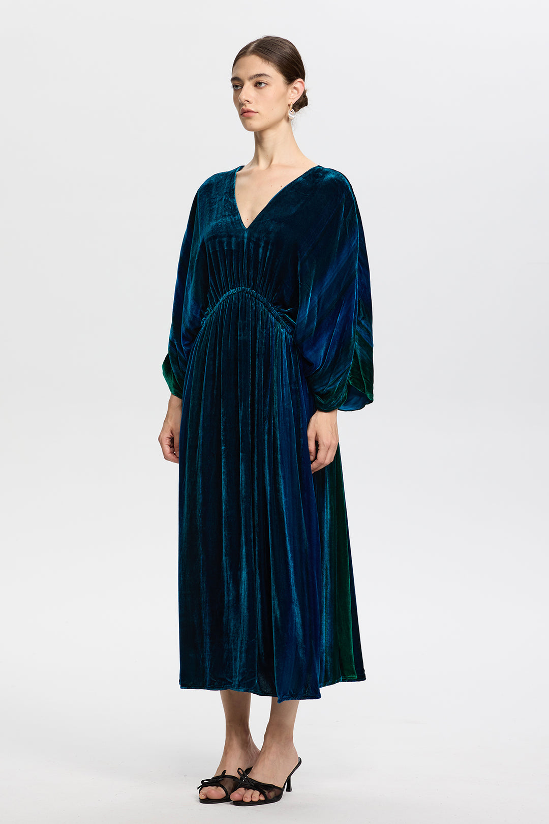 Marina Vintage Peacock Blue Velvet Maxi Dress