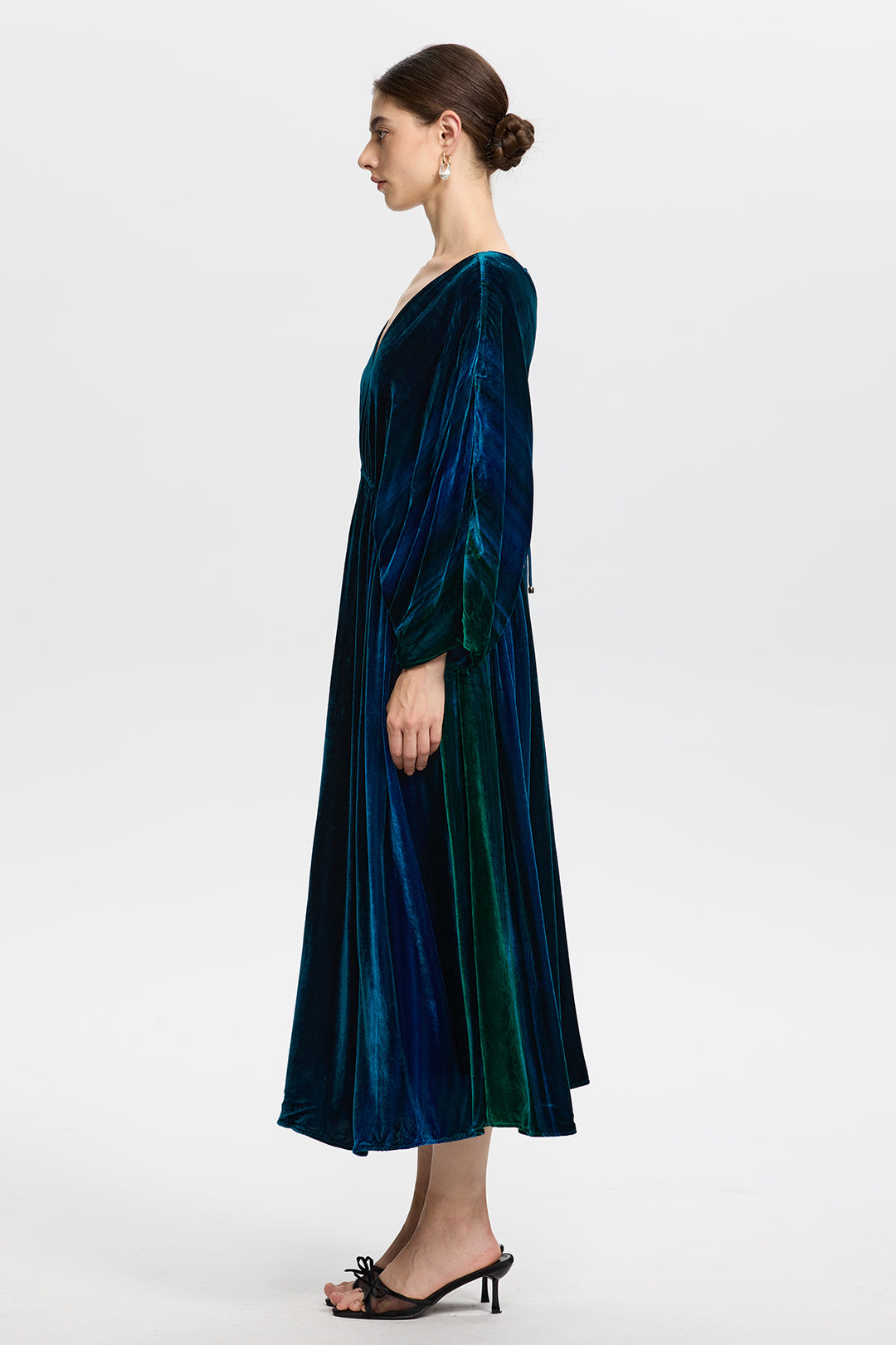 Marina Vintage Peacock Blue Velvet Maxi Dress