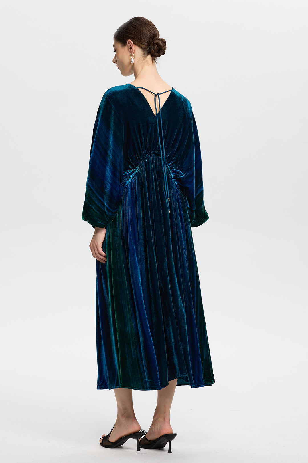 Marina Vintage Peacock Blue Velvet Maxi Dress