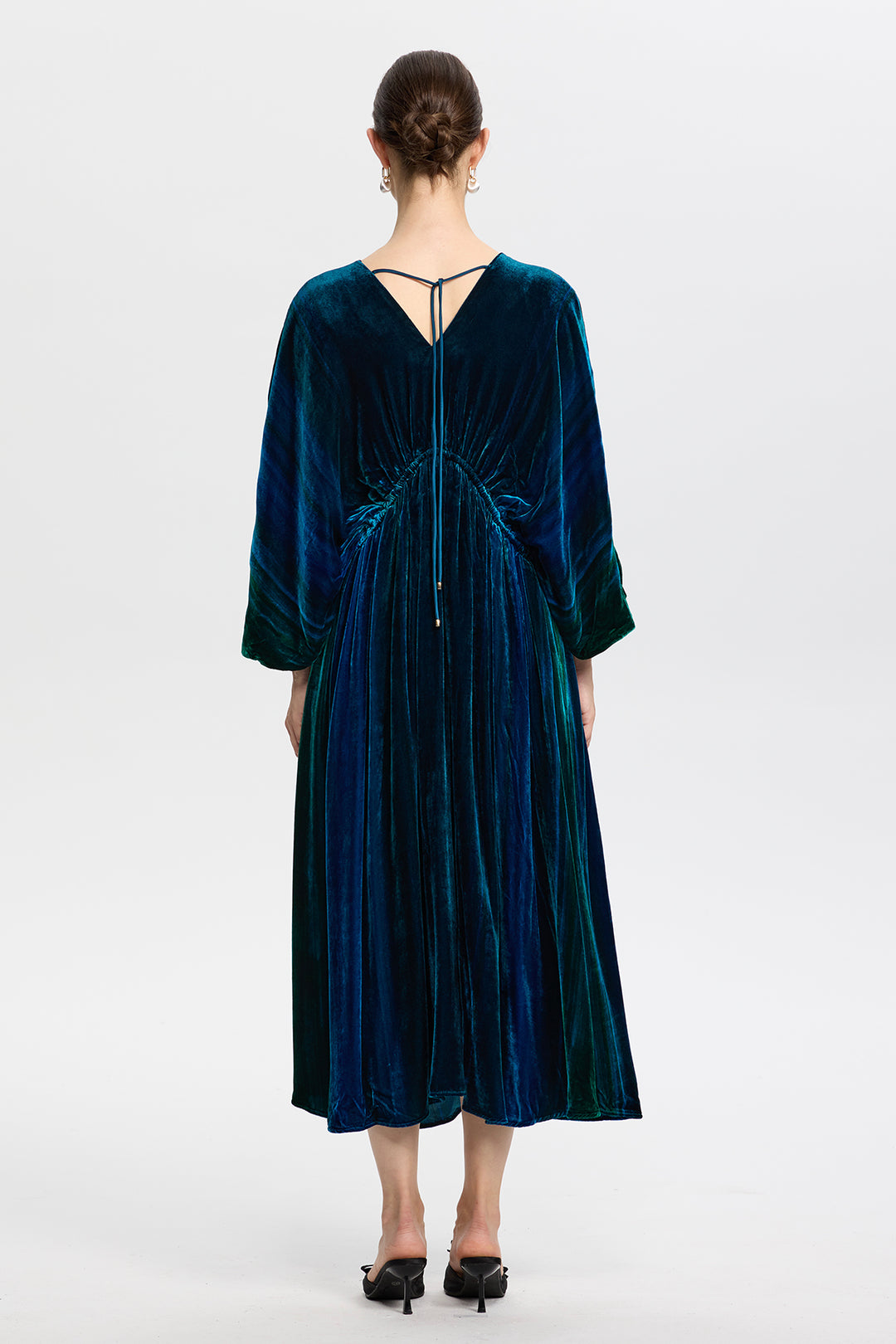Marina Vintage Peacock Blue Velvet Maxi Dress