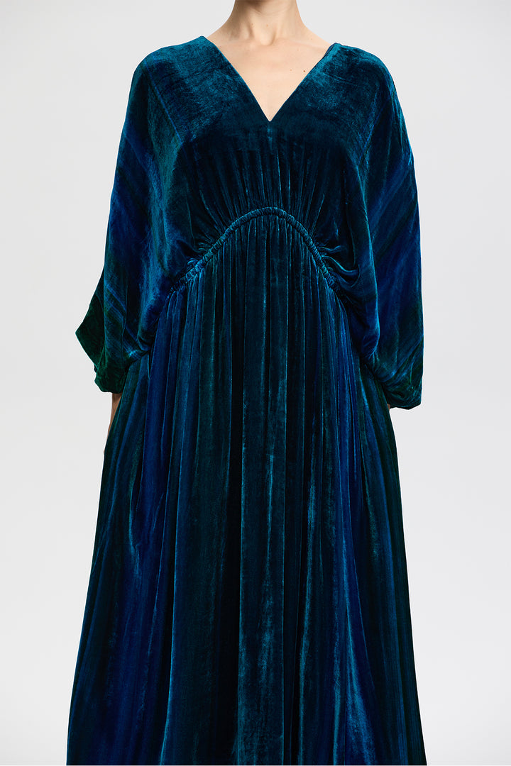 Marina Vintage Peacock Blue Velvet Maxi Dress