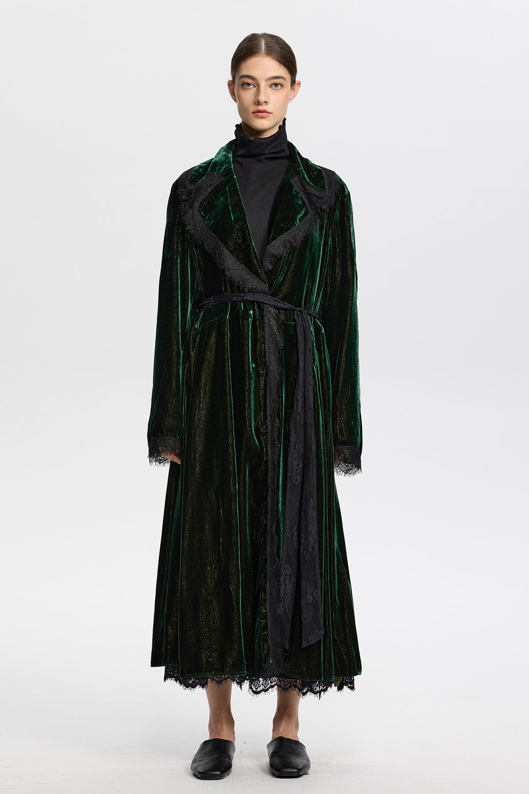 Liora Luxury Reversible Velvet Lace Trench Coat