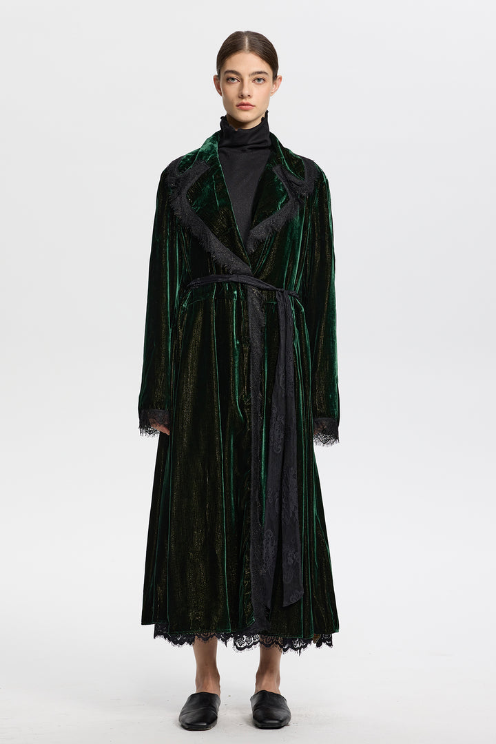Liora Luxury Reversible Velvet Lace Trench Coat