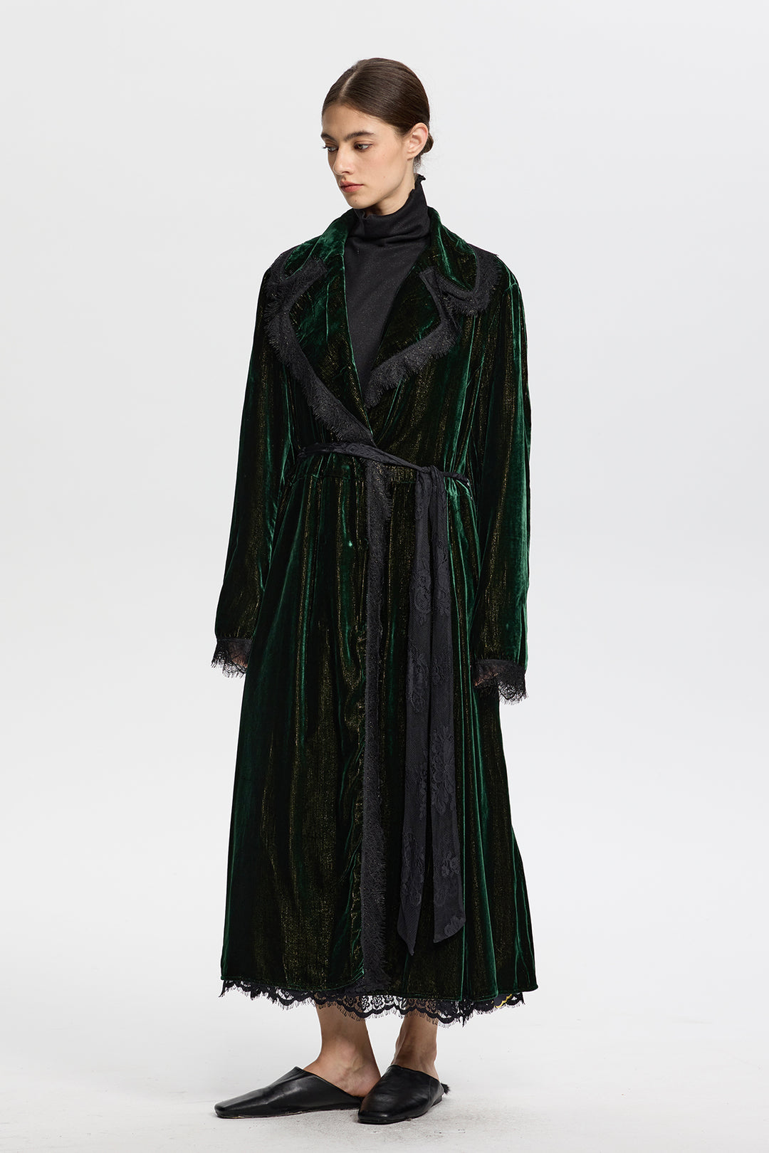 Liora Luxury Reversible Velvet Lace Trench Coat