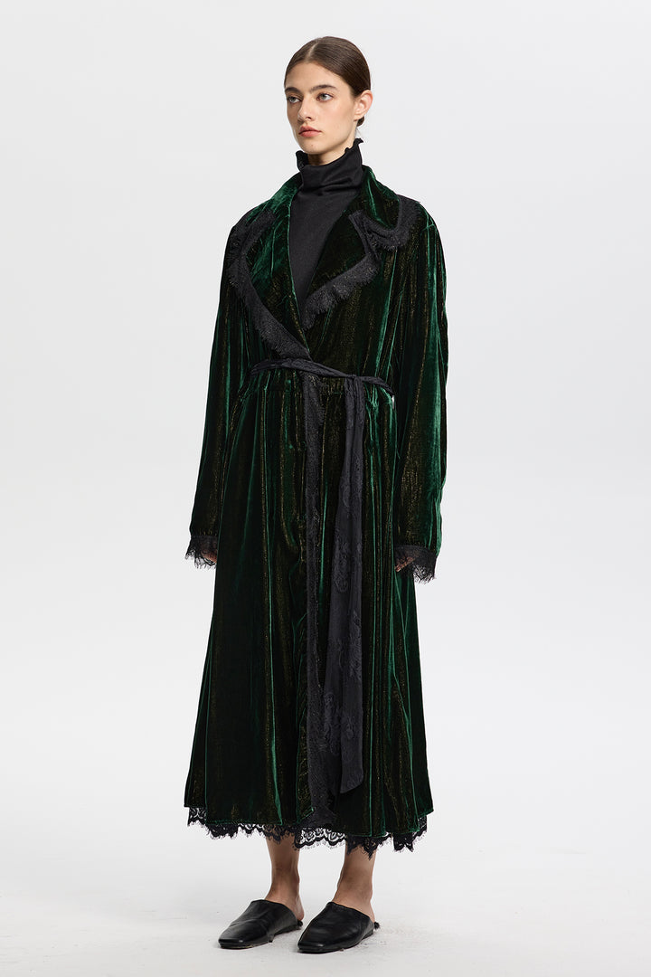 Liora Luxury Reversible Velvet Lace Trench Coat