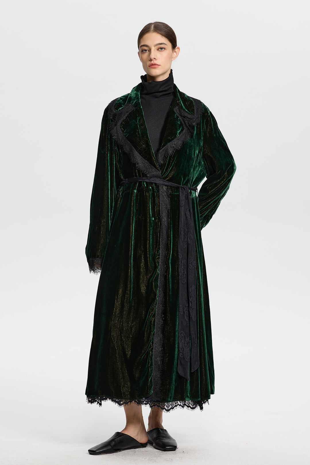 Liora Luxury Reversible Velvet Lace Trench Coat