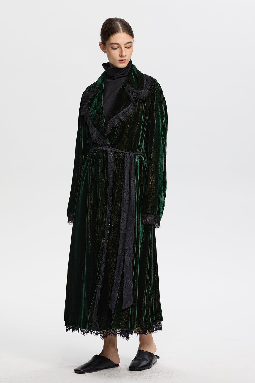 Liora Luxury Reversible Velvet Lace Trench Coat