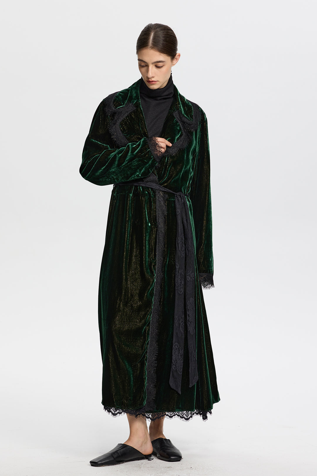 Liora Luxury Reversible Velvet Lace Trench Coat