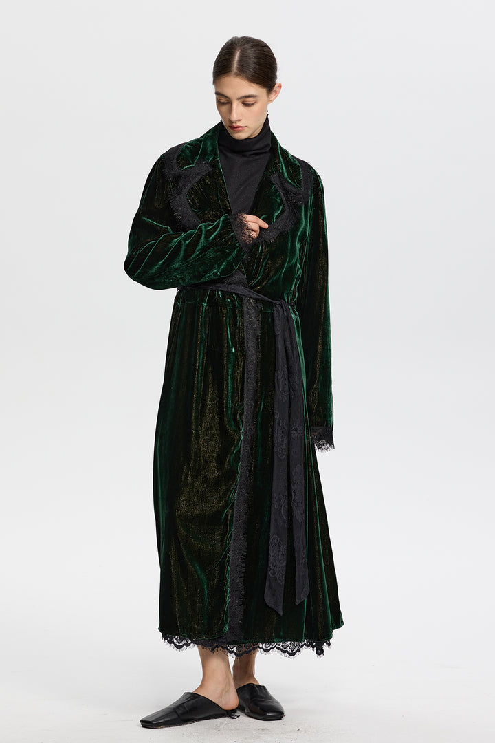 Liora Luxury Reversible Velvet Lace Trench Coat