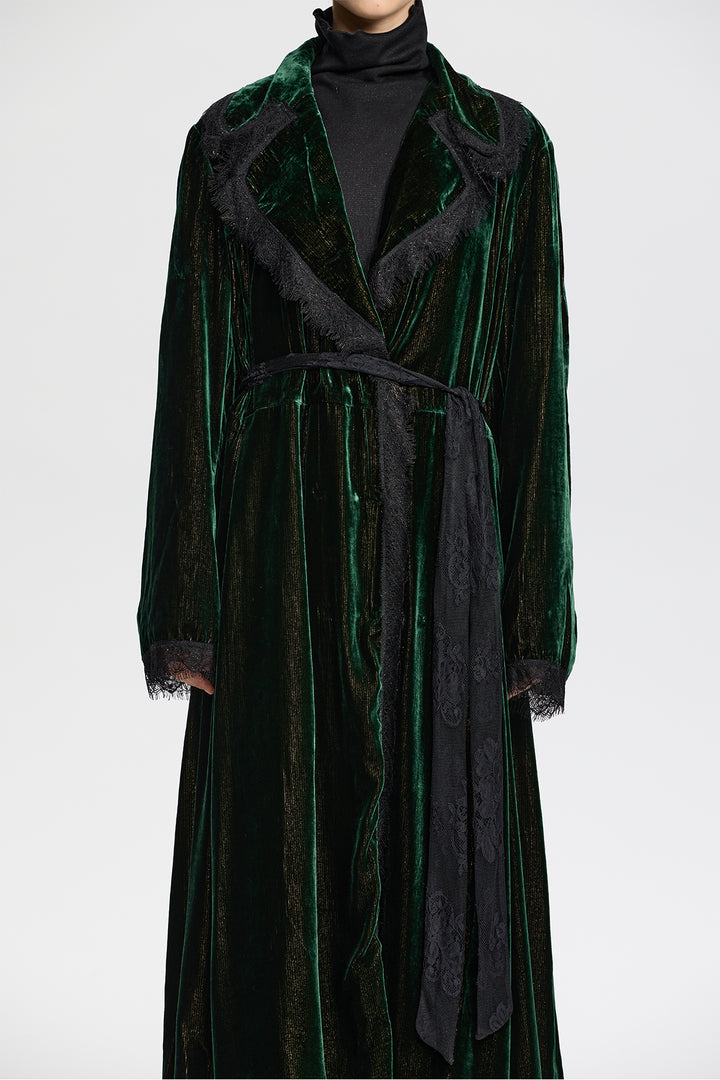 Liora Luxury Reversible Velvet Lace Trench Coat