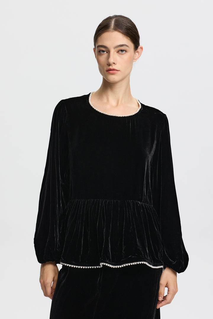 Marina Pearl Long Sleeve Velvet Top