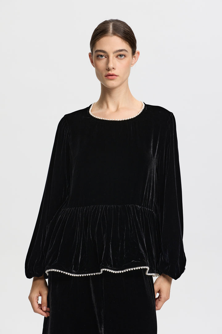 Marina Pearl Long Sleeve Velvet Top