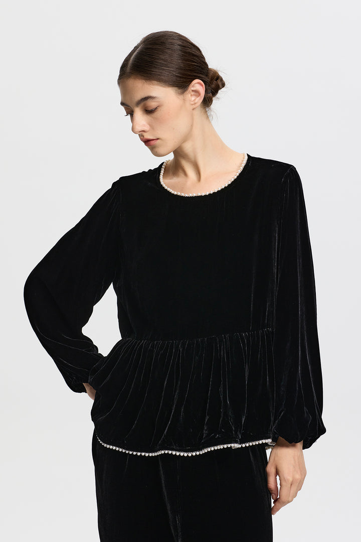 Marina Pearl Long Sleeve Velvet Top
