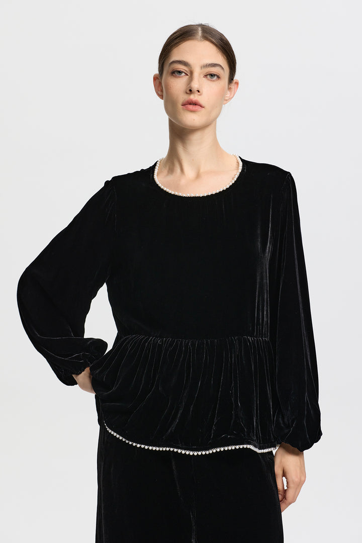 Marina Pearl Long Sleeve Velvet Top