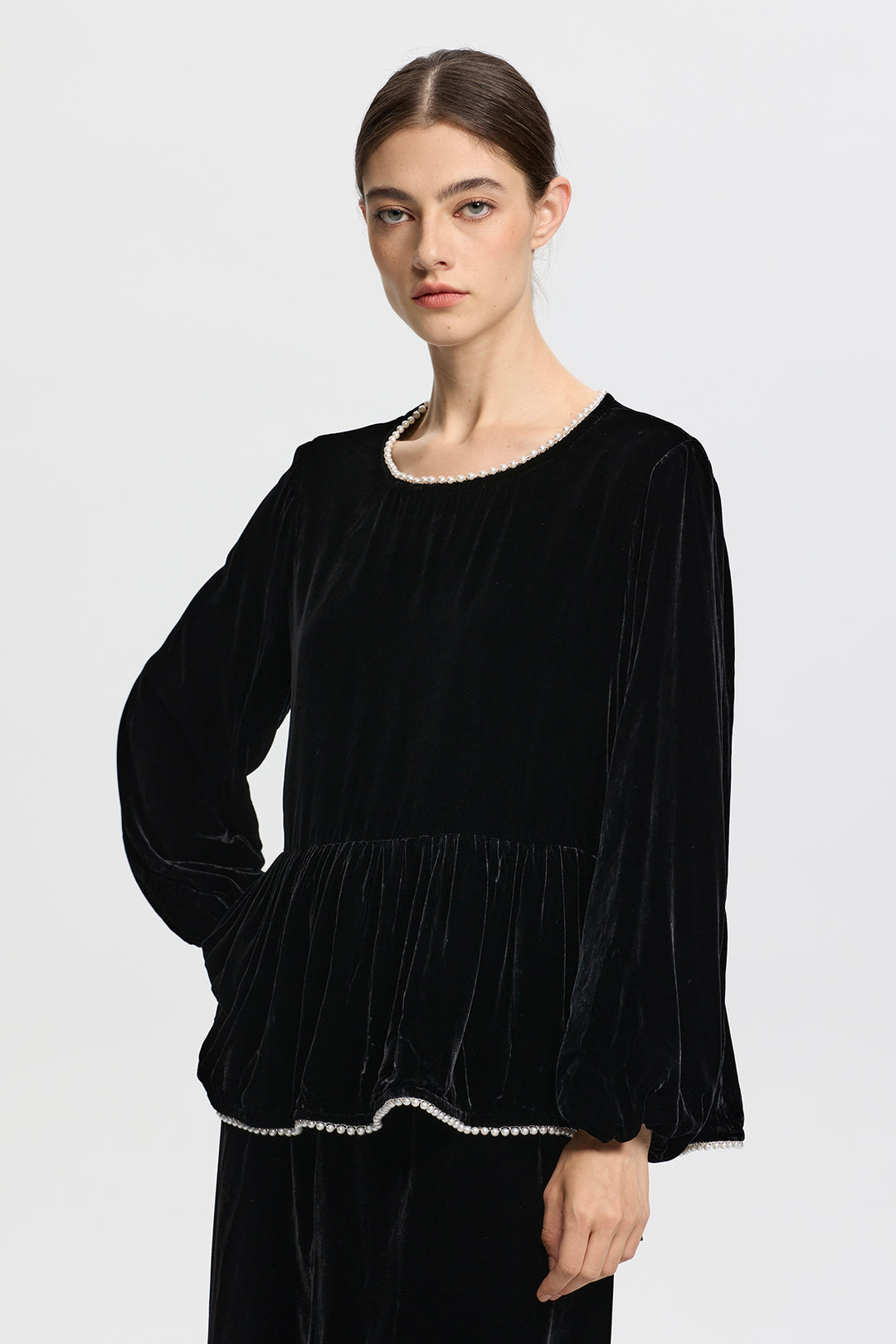 Marina Pearl Long Sleeve Velvet Top